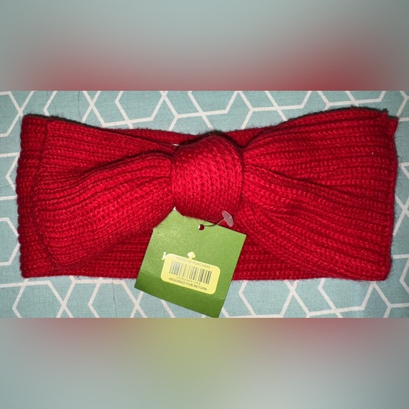Kate Spade Hats Off Gathered Bow Head warmer Neckwarmer Sweetheart Red Knit NWT - Picture 1 of 4